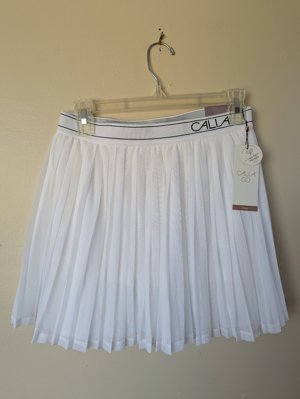NWT! Calia Pleated Mesh Skort From Court Collection, Pure White (SIZE SMALL)